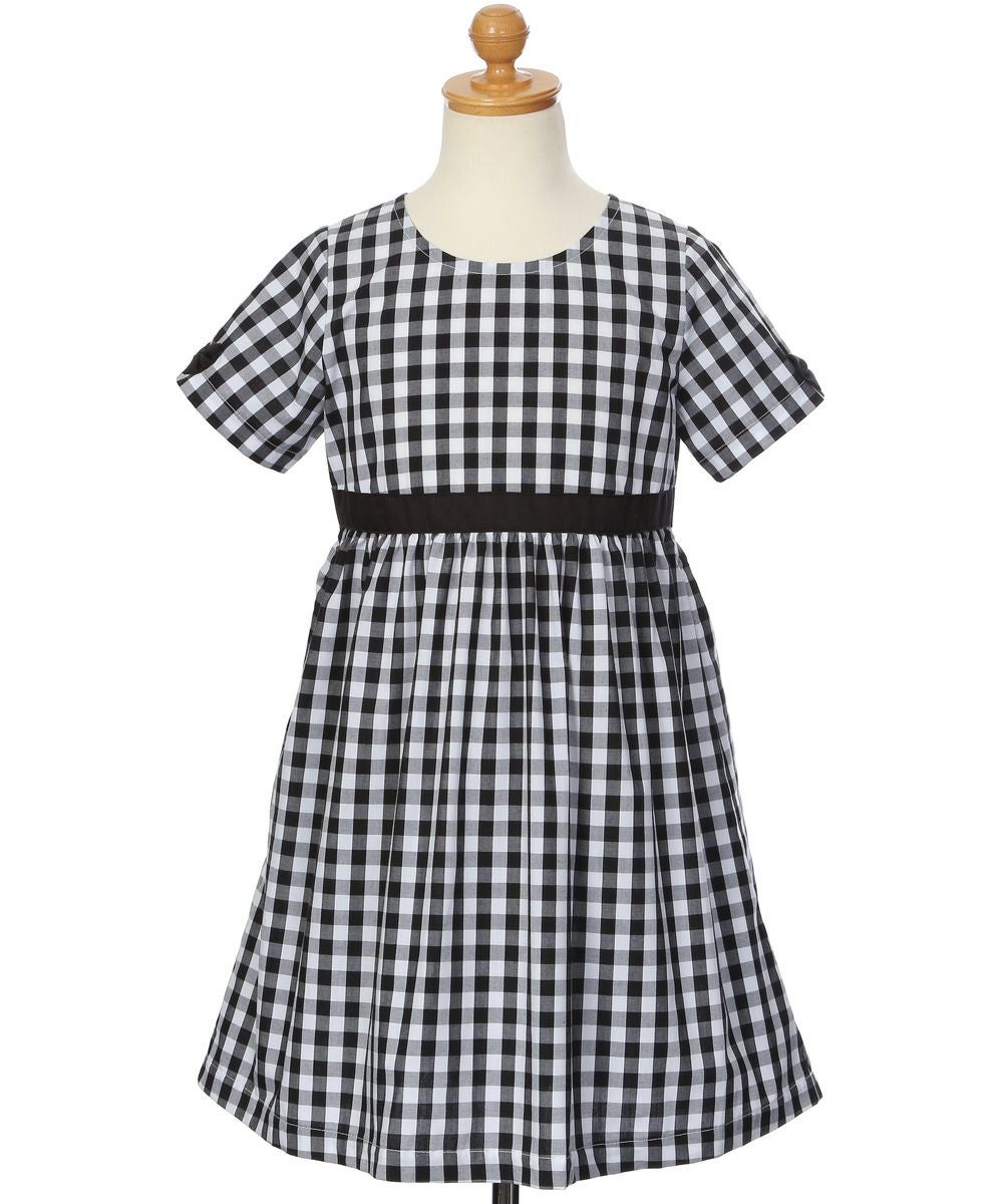 子供服 女の子 リボン ＆ ギンガムチェック ワンピース ホワイト×ブラック(10) トルソー正面