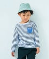 ベビー服 男の子 綿100％ デニム ポケット ボーダー Tシャツ ブラック(00) モデル画像1
