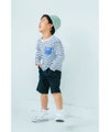 ベビー服 男の子 綿100％ デニム ポケット ボーダー Tシャツ ブラック(00) モデル画像2