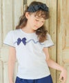 子供服 女の子 綿100％ リボンつき レース プリント Tシャツ