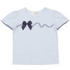 子供服 女の子 綿100％ リボンつき レース プリント Tシャツ ブルー(61) 正面