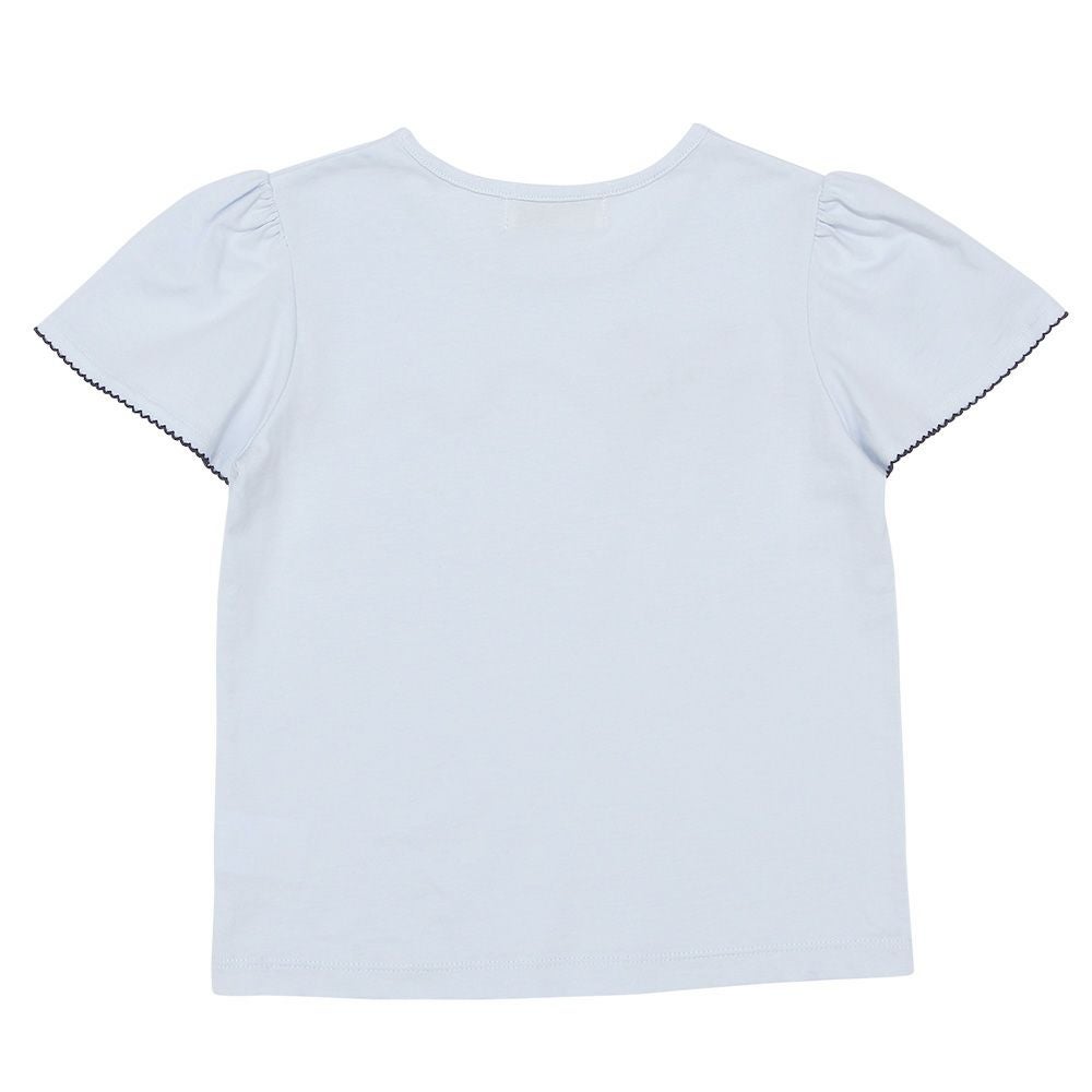 子供服 女の子 綿100％ リボンつき レース プリント Tシャツ ブルー(61) 背面