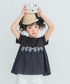 子供服 女の子 ギンガムチェック リボン ギャザー 切り替え Tシャツ ブラック(00) モデル画像1