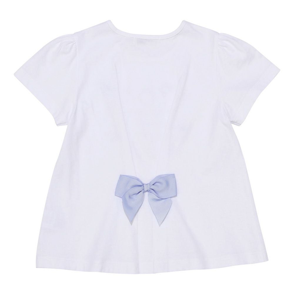 ベビー服 女の子 綿100％ ハートモチーフ ロゴ プリント   後ろ リボンつき Tシャツ オフホワイト(11) 背面