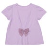 ベビー服 女の子 綿100％ ハートモチーフ ロゴ プリント   後ろ リボンつき Tシャツ パープル(91) 背面