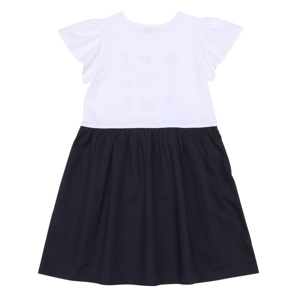 子供服 女の子 貝殻 帽子 ロゴ プリント フレアースリーブ ドッキングワンピース オフホワイト(11) 背面