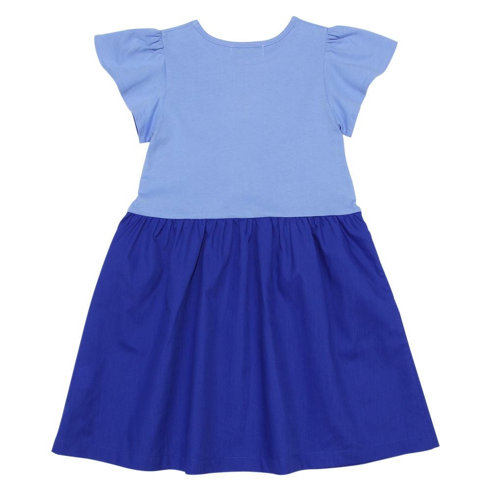 子供服 女の子 貝殻 帽子 ロゴ プリント フレアースリーブ ドッキングワンピース ブルー(61) 背面