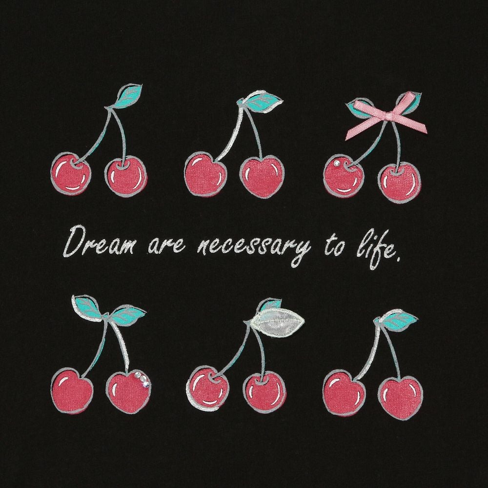 子供服 女の子 リボン ＆ さくらんぼ ロゴ プリント ギンガムチェック ドッキングワンピース ブラック(00) デザインポイント1