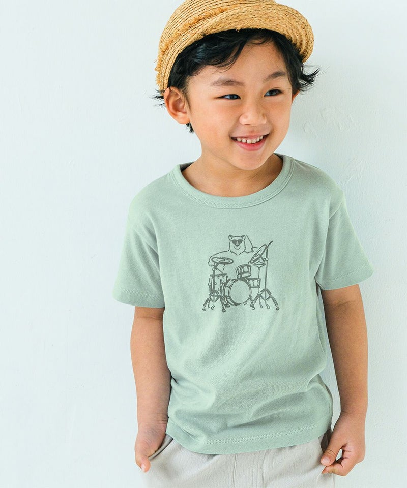 【男の子】安くて高見え!「プチプラ子供服」綿100% くまドラム Tシャツ