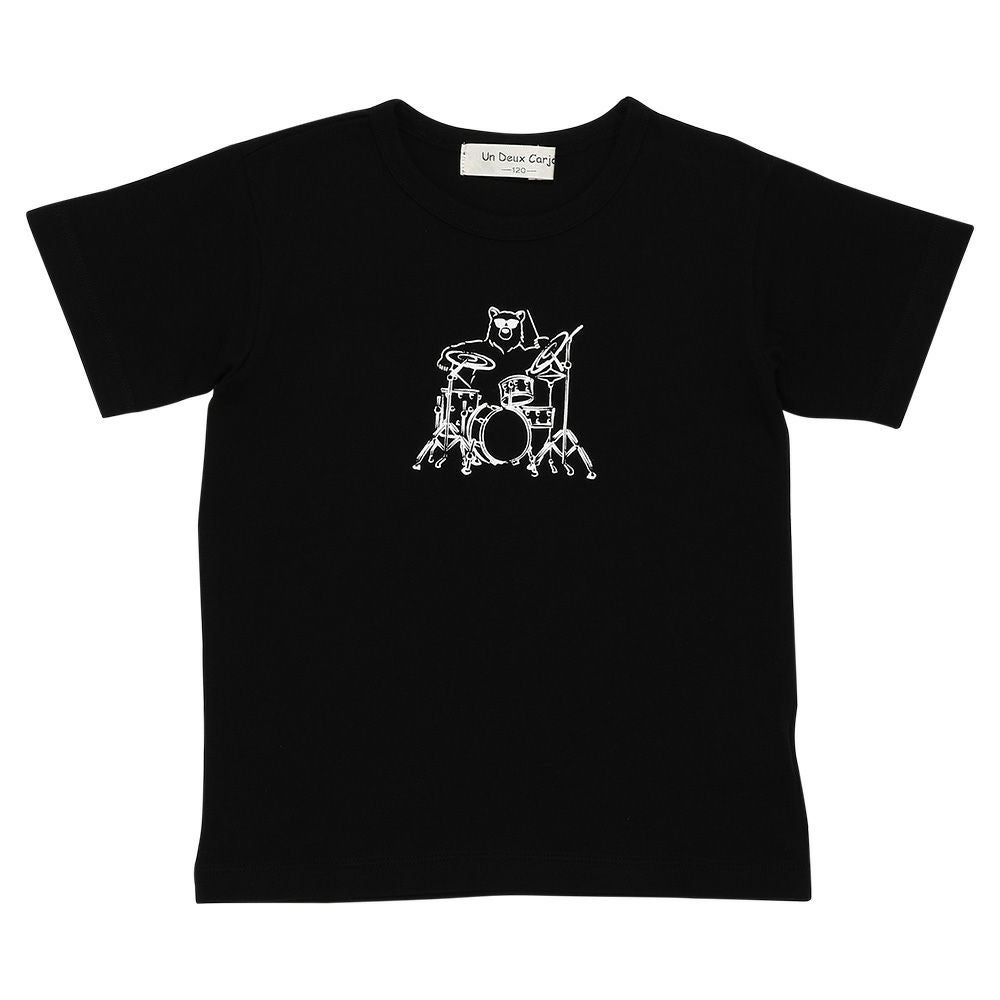 子供服 男の子 綿100％ くま ドラム プリント Tシャツ ブラック(00) 正面