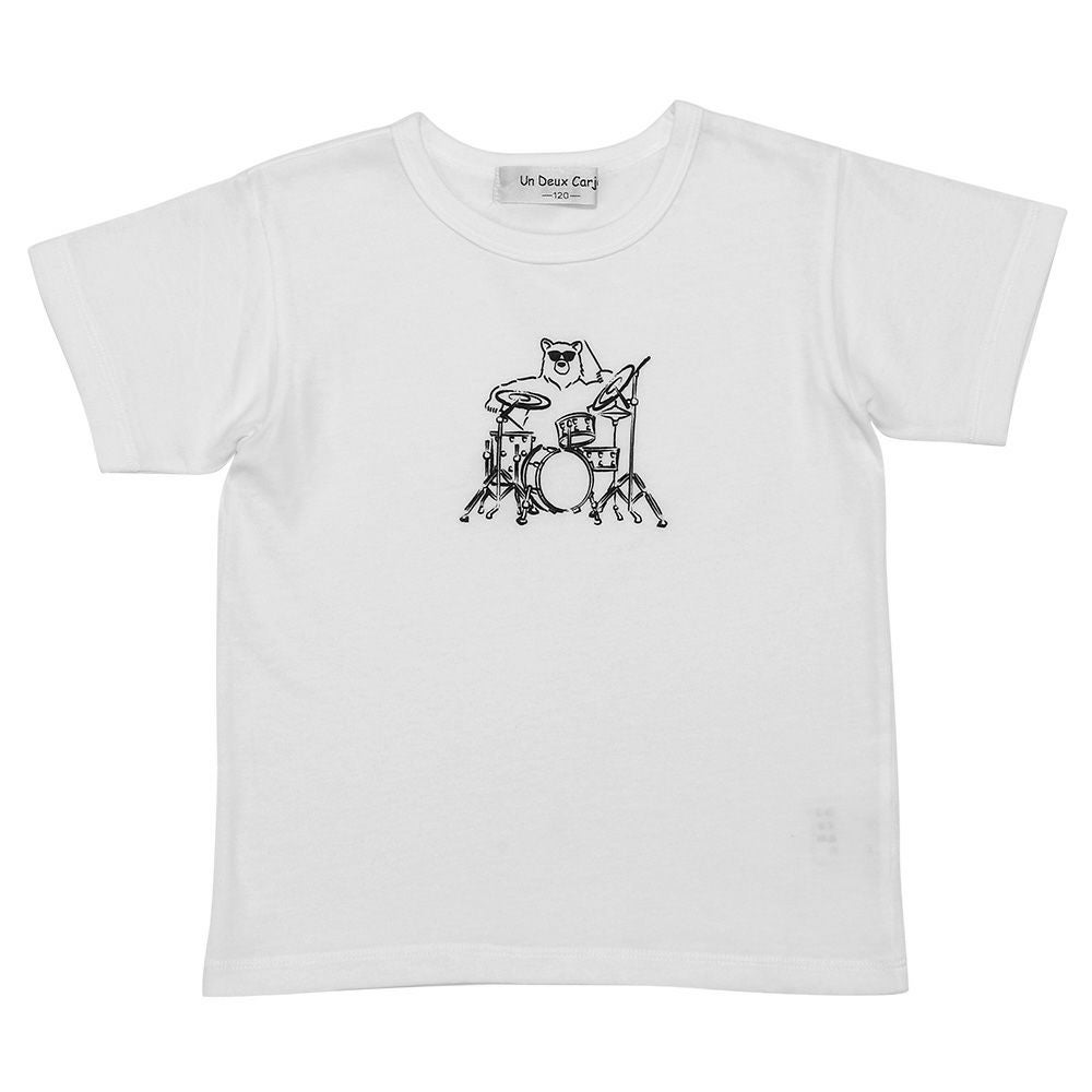 子供服 男の子 綿100％ くま ドラム プリント Tシャツ オフホワイト(11) 正面