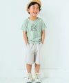子供服 男の子 綿100％ くま ドラム プリント Tシャツ グリーン(08) モデル画像全身