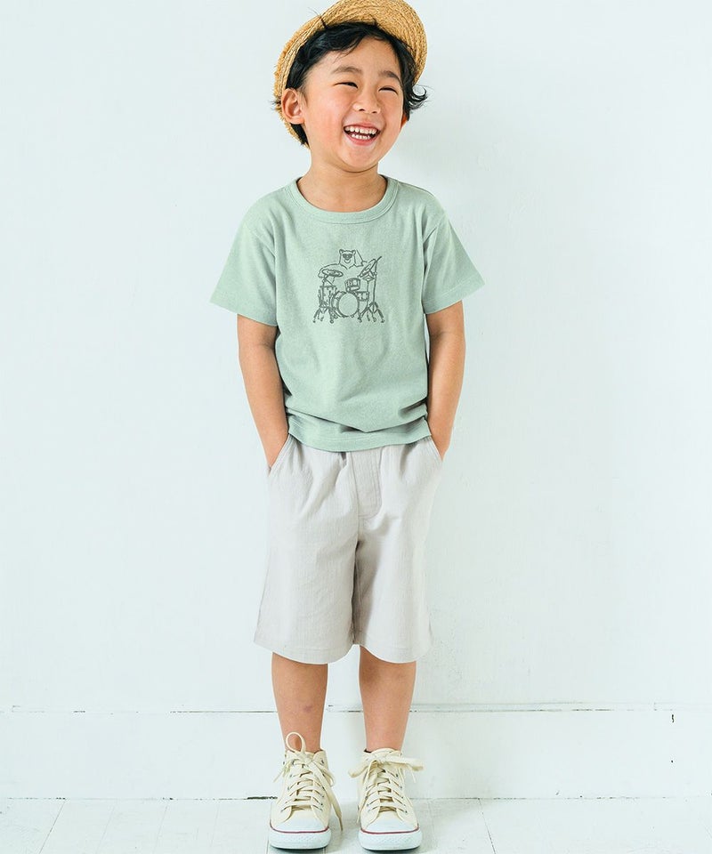 【男の子】安くて高見え!「プチプラ子供服」綿100% くまドラム Tシャツ