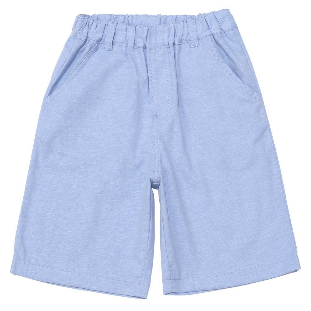 ベビー服 男の子 ダンガリー ブランドロゴタグつき ハーフパンツ ブルー(61) 正面
