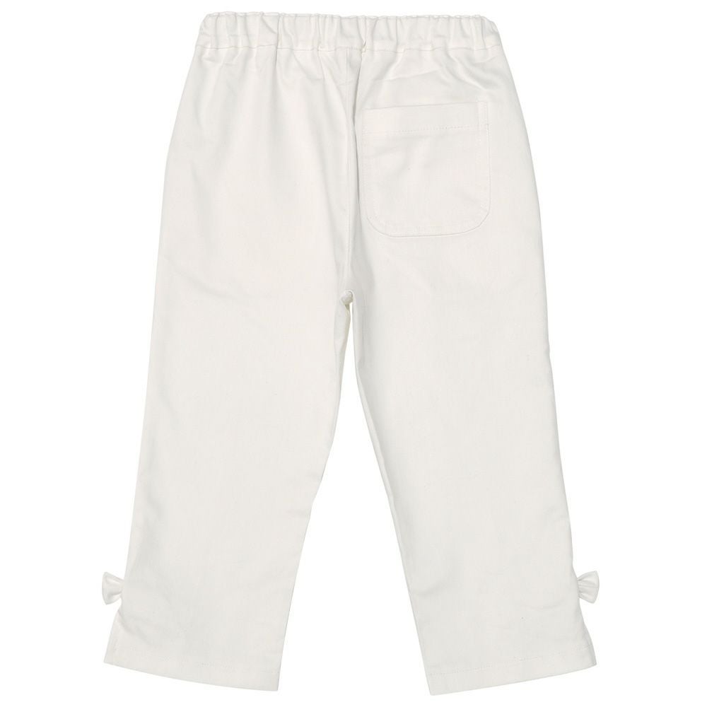 子供服 女の子 ストレッチツイル リボン 7分丈 クロップドパンツ オフホワイト(11) 背面 カプリパンツ