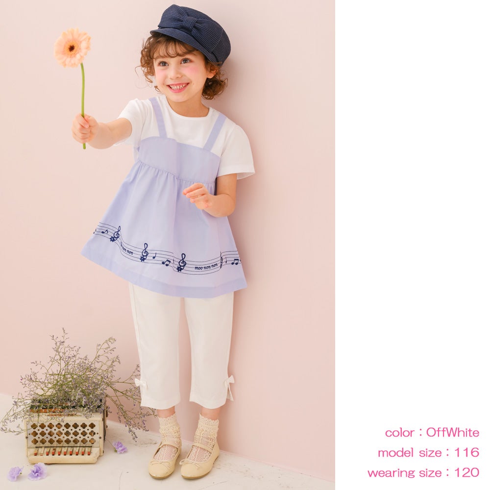 子供服 女の子 ストレッチツイル リボン 7分丈 クロップドパンツ カプリパンツ