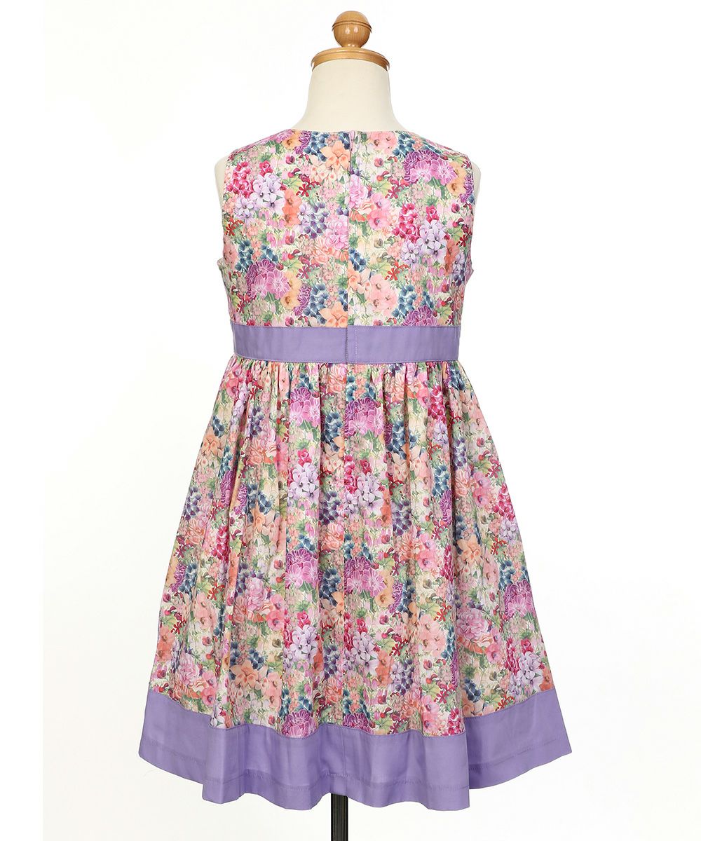ベビー服 女の子 リバティプリント使用 花柄 ギャザーワンピース パープル(91) トルソー背面