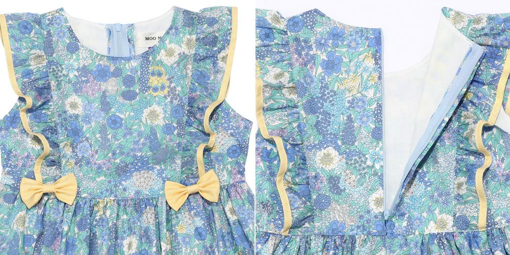 日本製綿100％ リバティプリント使用 フリル リボン 花柄 ワンピース
