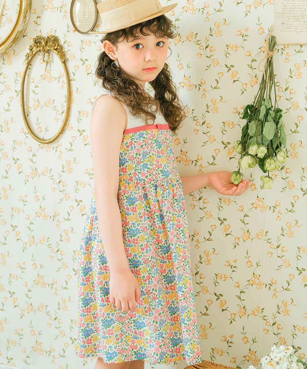 日本製 リバティプリント使用 リボン 花柄 レースワンピース｜ベビー
