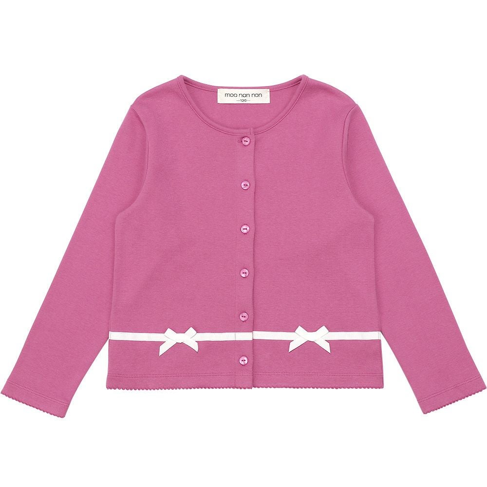 子供服 女の子 リボン付き ライン カーディガン ピンク(02) 正面