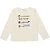 ベビー服 男の子 綿100％ 電車 乗り物プリント ワッペン　Tシャツ オフホワイト(11) 正面