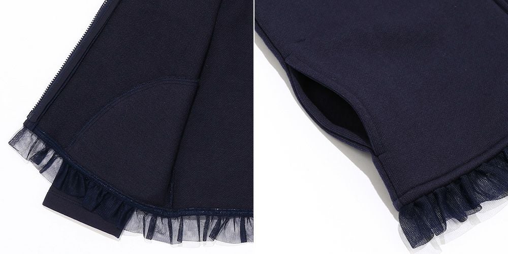 ベビー服 女の子 ポケット＆フリルつき 裏毛 お花 カーディガン ネイビー(06) デザインポイント2