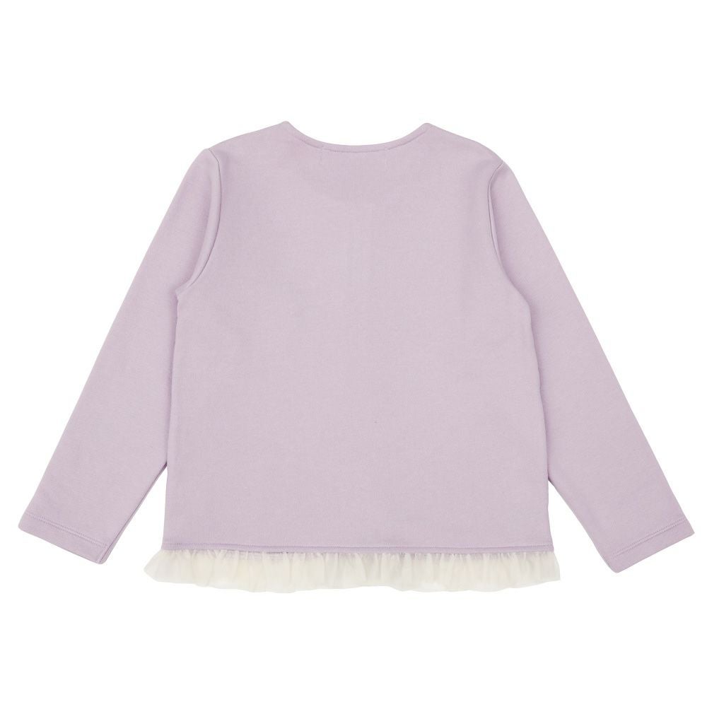 ベビー服 女の子 ポケット＆フリルつき 裏毛 お花 カーディガン パープル デザイン ディティール