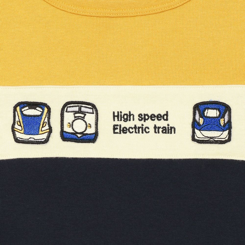 ベビー服 男の子 電車 乗り物 ワッペン 三色切り替え Tシャツ イエロー(04) デザインポイント1