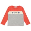 ベビー服 男の子 電車 乗り物 ワッペン 三色切り替え Tシャツ オレンジ(07) 正面