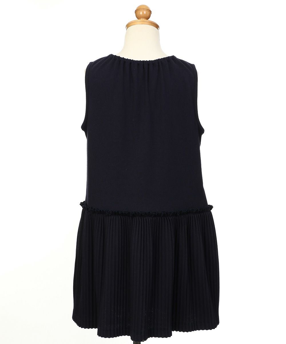 子供服 女の子 リボンつきプリーツワンピース ネイビー(06) トルソー背面