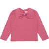 子供服 女の子 リボン襟 音符刺? Tシャツ ピンク(02) 正面