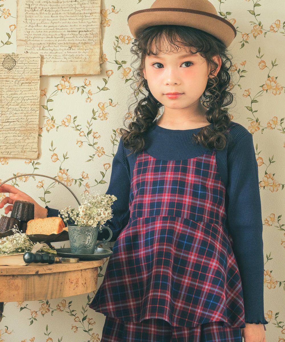 千鳥柄＆チェック柄 重ね着風 ペプラムTシャツ｜ベビー・子供服 通販