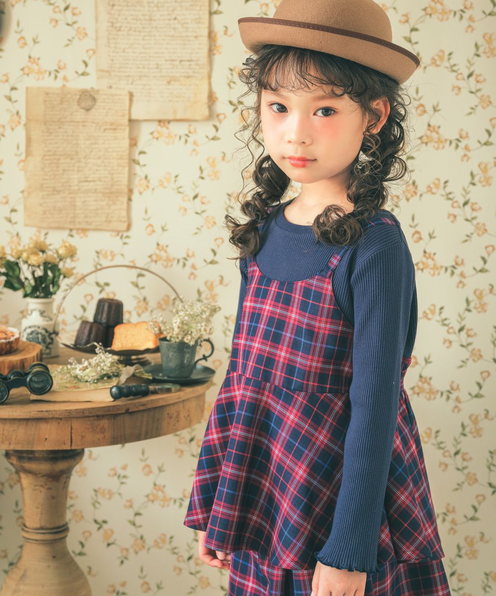 千鳥柄＆チェック柄 重ね着風 ペプラムTシャツ｜ベビー・子供服 通販