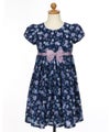 子供服 女の子 オリジナル 花柄 チューリップ袖 ワンピース ネイビー(06) トルソー正面