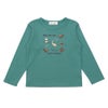 ベビー服 男の子 ロゴ 恐竜 刺繍 くすみカラー かっこいい おしゃれ ティーシャツ トドラー キッズ グリーン(08) 正面