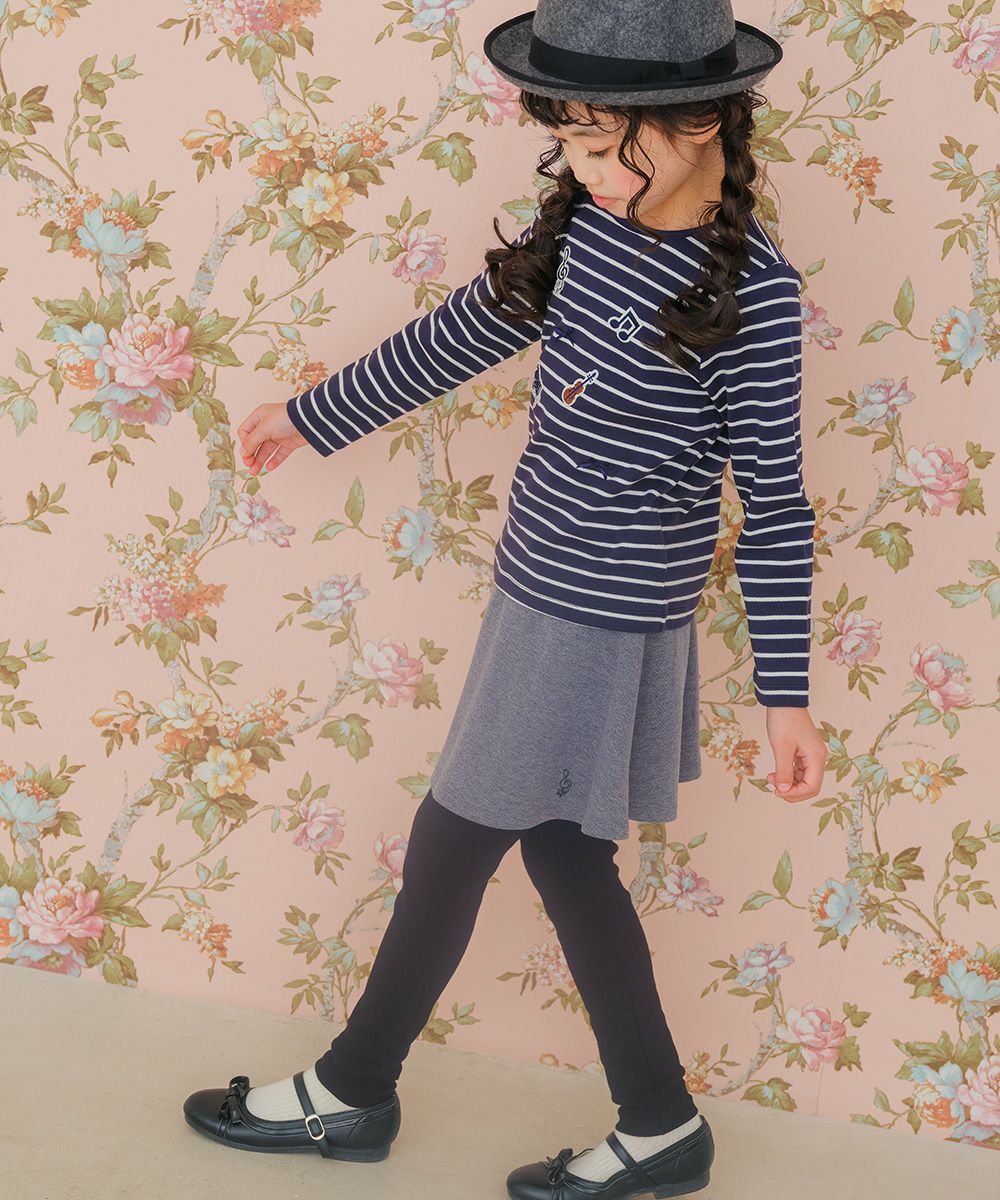 ベビー服 女の子 音符刺繍 10分丈 スカッツ 杢ｸﾞﾚｰ(92) モデル画像全身