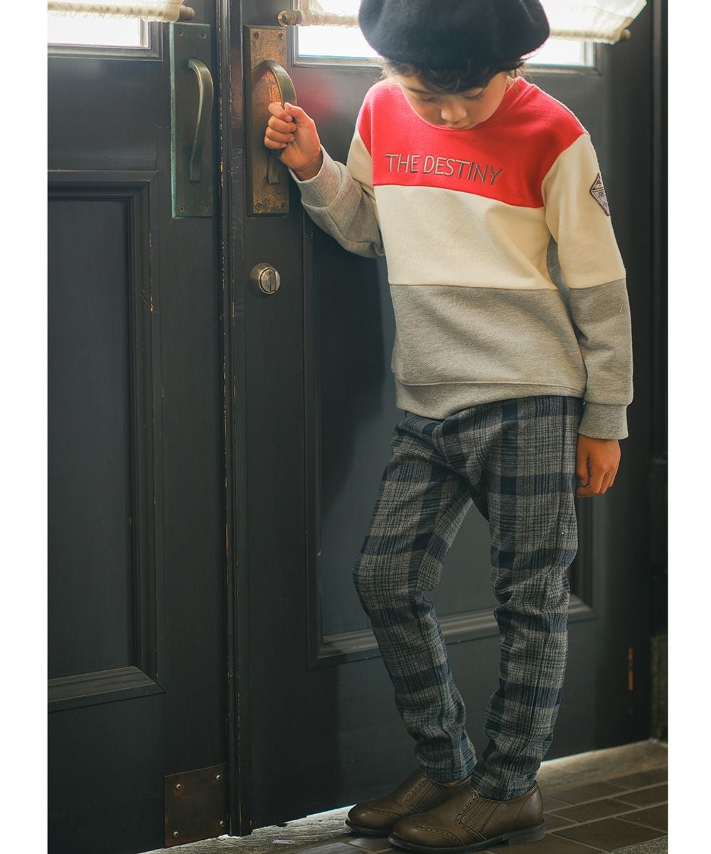 ベビー服 男の子 チェック柄10分丈パンツ　杢グレー　モデル3