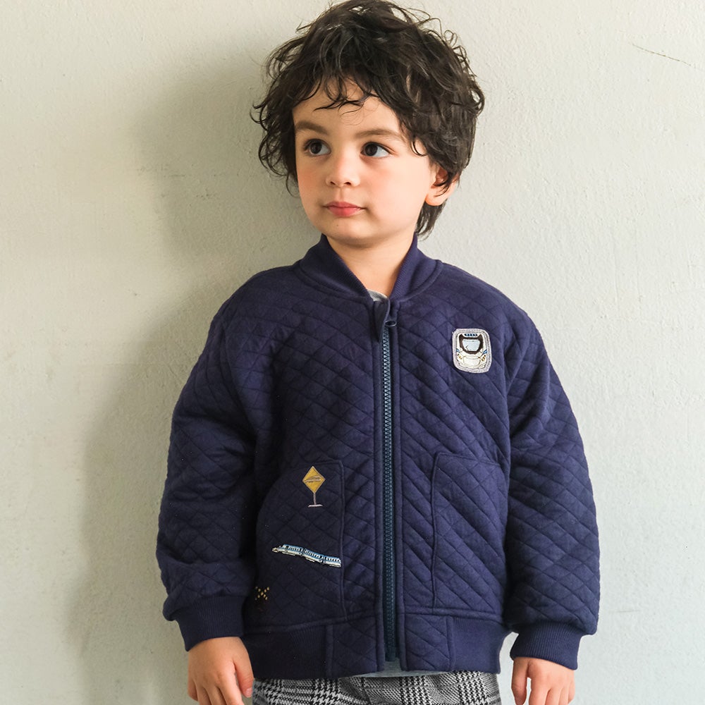 ベビー服 男の子 キッズ キッズファッション パーカー キルティング 電車 乗り物 ワッペン ファスナー ポケット アウター