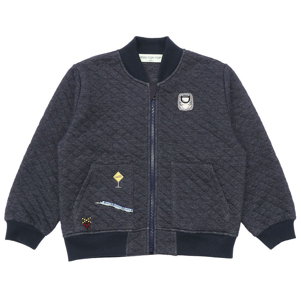 ベビー服 男の子 電車乗り物ワッペン キルティング　パーカージャケット ネイビー(06) 正面