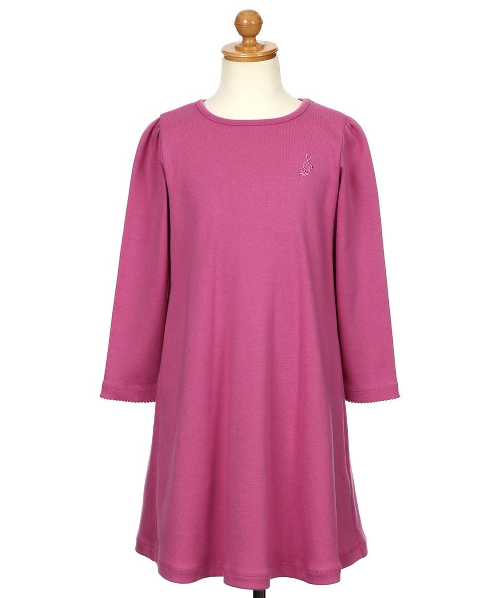 ベビー服 女の子 音符刺繍 リボン フレア Aライン ワンピース ピンク(02) トルソー正面