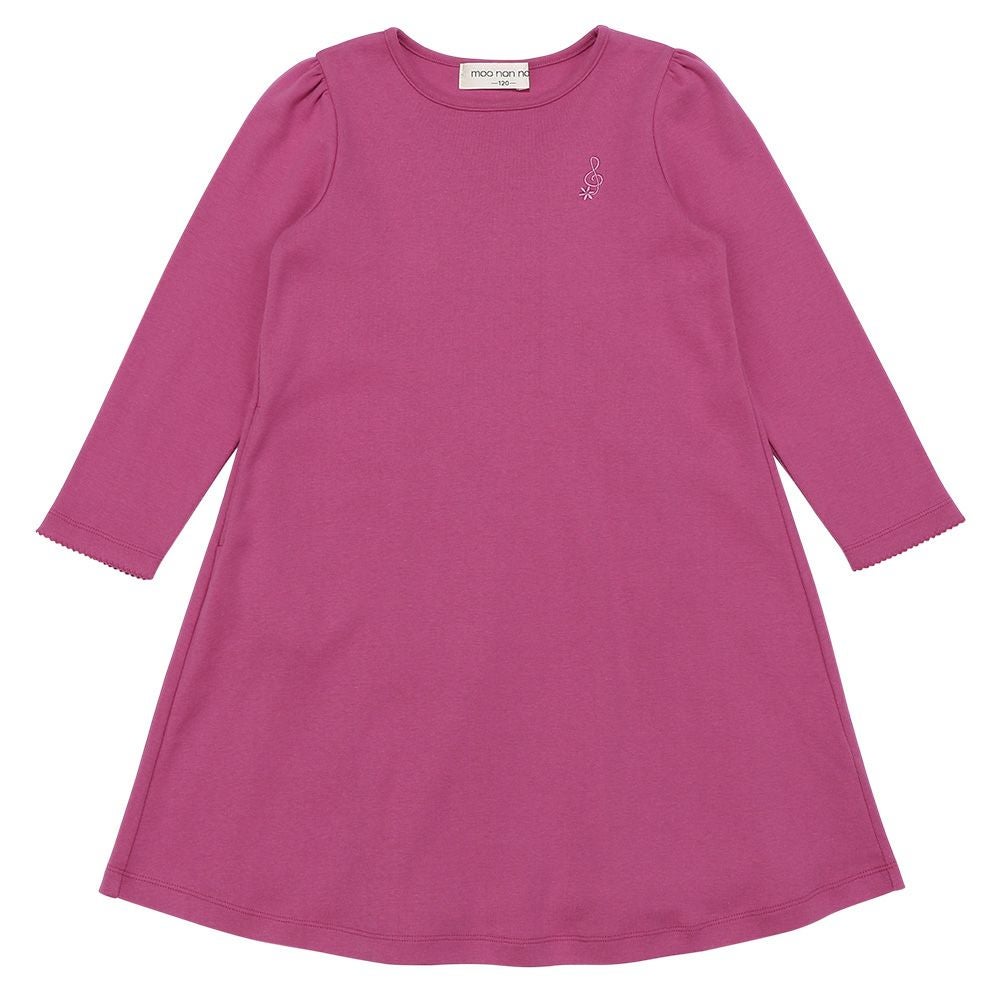 ベビー服 女の子 音符刺繍 リボン フレア Aライン ワンピース ピンク(02) 正面