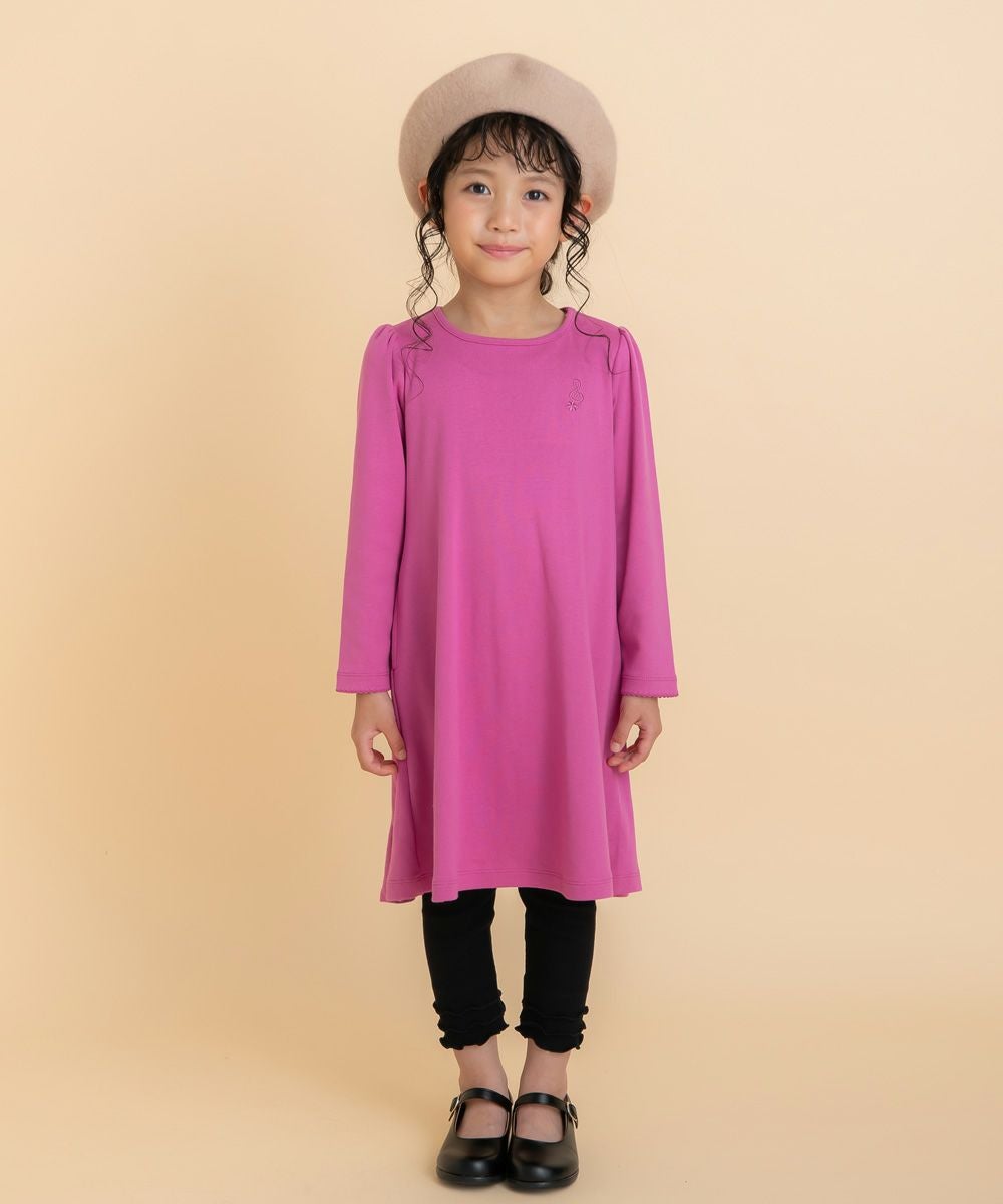 ベビー服 女の子 音符刺繍 リボン フレア Aライン ワンピース ピンク(02) モデル画像3