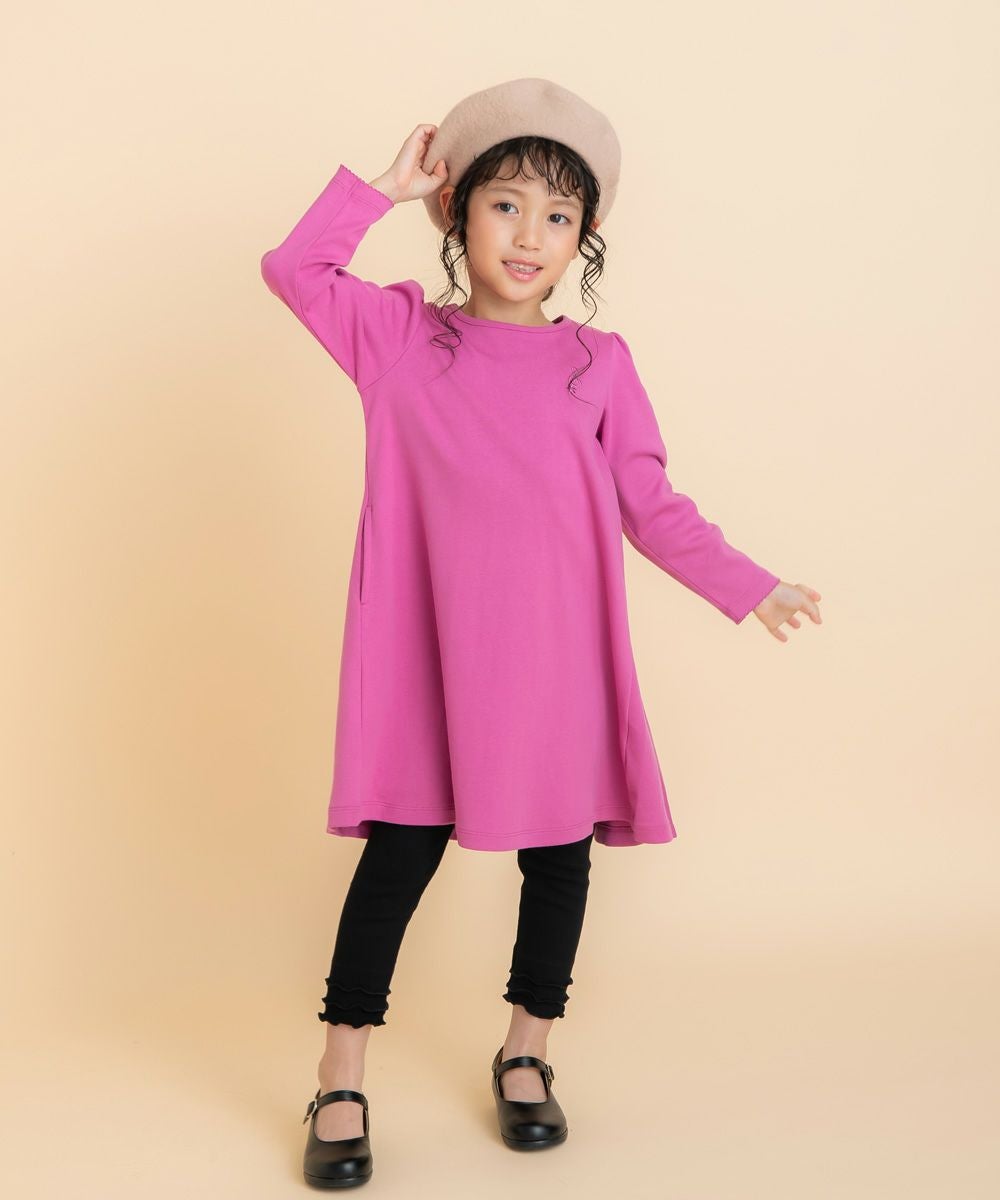 ベビー服 女の子 音符刺繍 リボン フレア Aライン ワンピース ピンク(02) モデル画像3