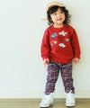 ベビー服 男の子 乗り物ワッペン＆ロゴ刺繍入り 乗り物シリーズ裏毛トレーナー レッド(03) モデル画像1