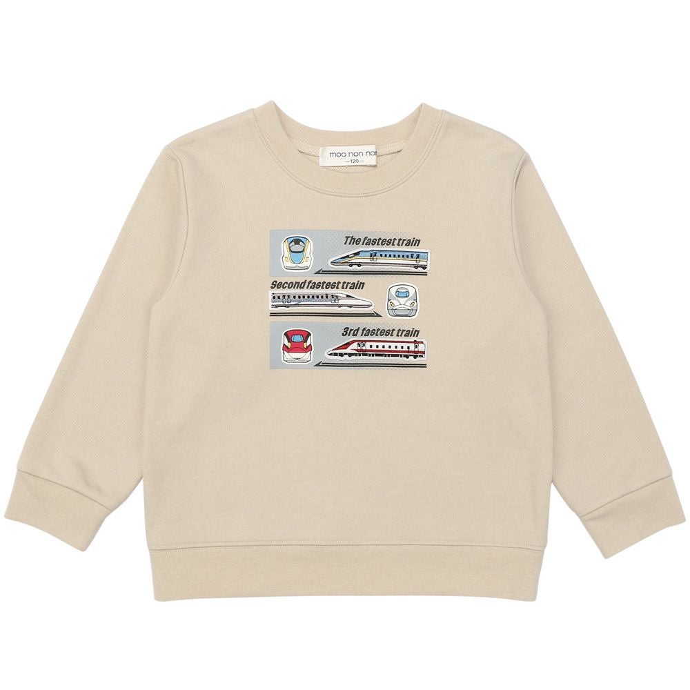 ベビー服 男の子 電車ワッペン＆プリント 乗り物シリーズ裏毛トレーナー ベージュ(51) 正面