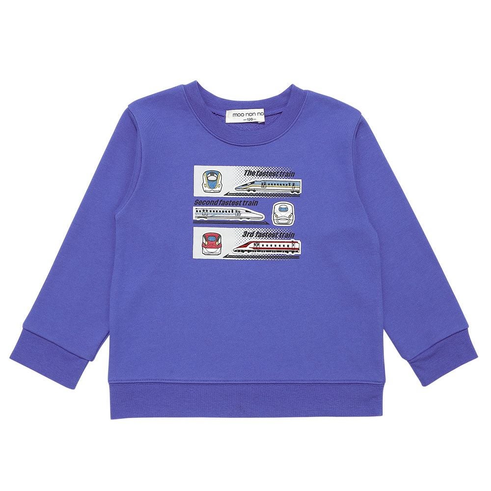 ベビー服 男の子 電車ワッペン＆プリント 乗り物シリーズ裏毛トレーナー ブルー(61) 正面