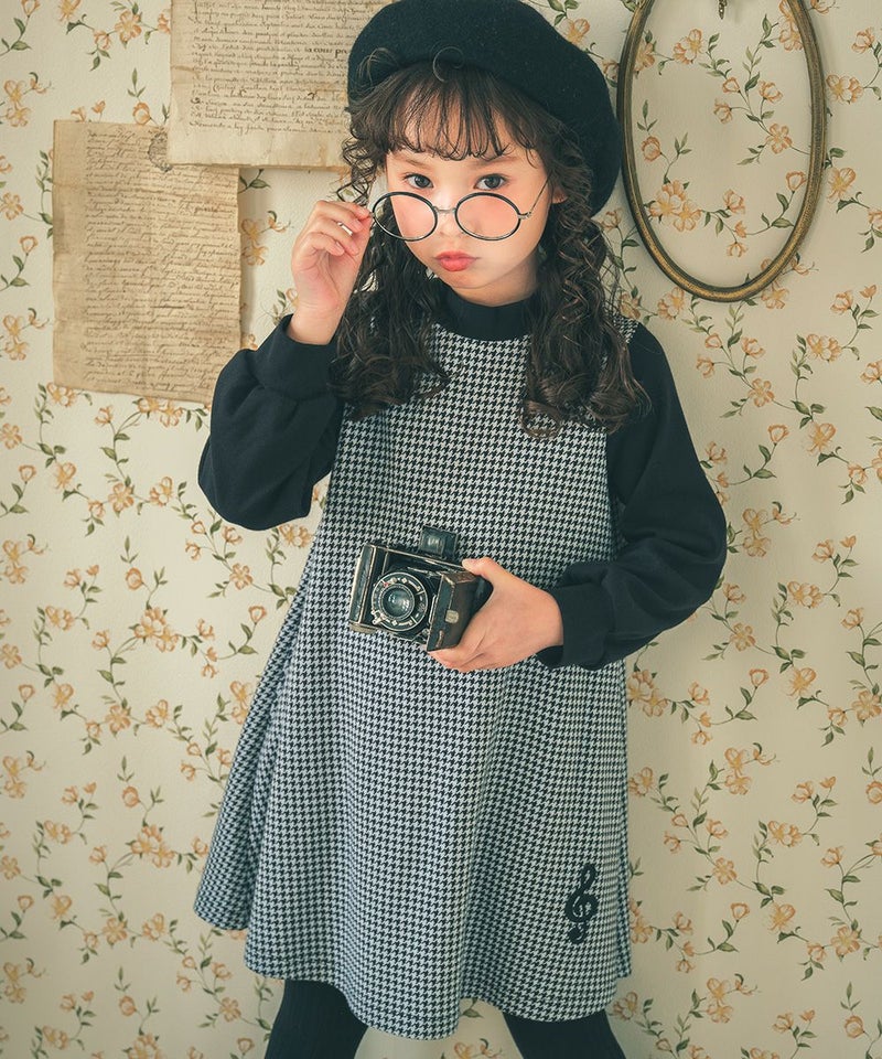 千鳥柄 音符刺繍 ワンピース