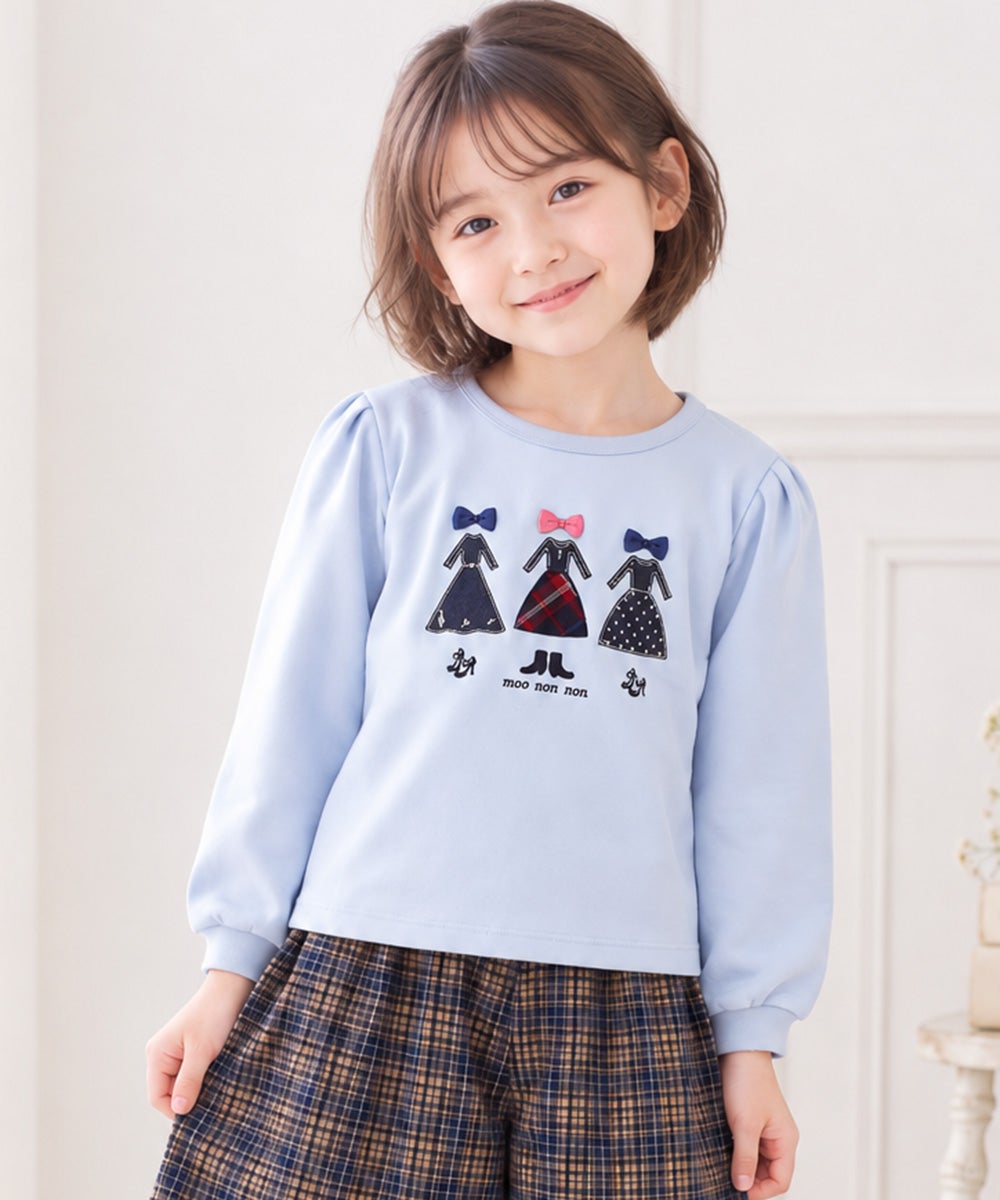 子供服 女の子 ワンピースアップリケ オリジナルチェック トレーナー ブルー(61) 