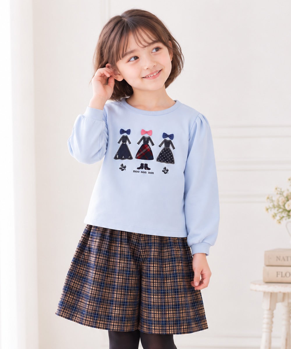子供服 女の子 ワンピースアップリケ オリジナルチェック トレーナー ブルー(61) 