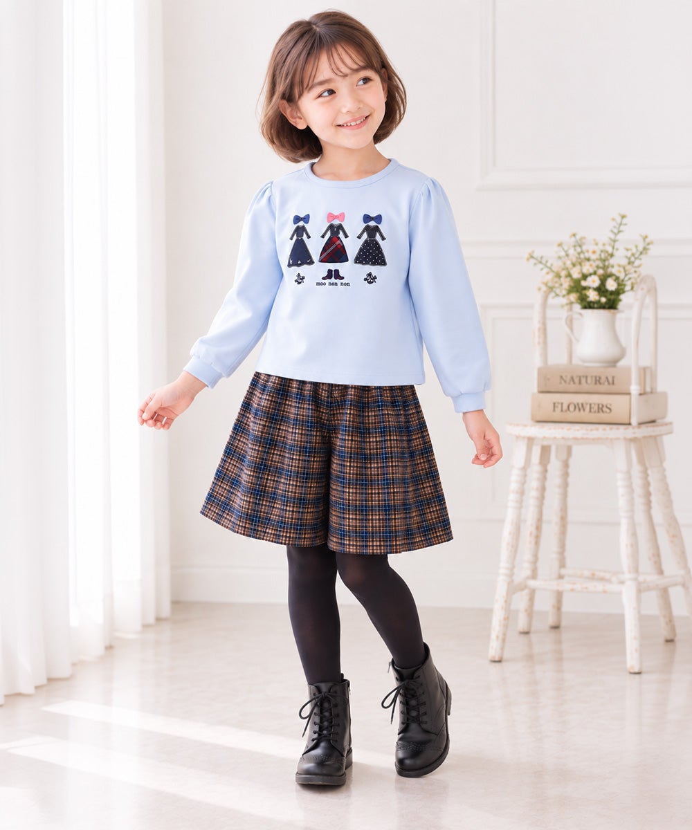 子供服 女の子 ワンピースアップリケ オリジナルチェック トレーナー ブルー(61) 